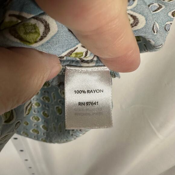 J.Jill‎ Women's Blouse Blue Green Retro Geo Print Short Sleeve Pullover M Petite - Picture 5 of 9